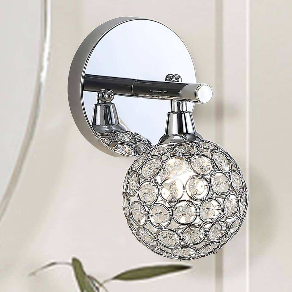 Maeve 4.75" Chrome Polished Globe Vanity Light with Crystal Prisms