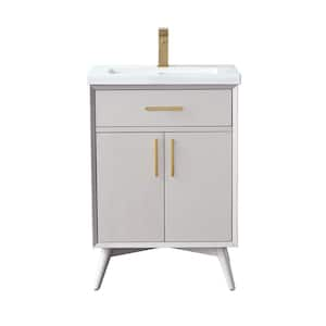 Nolan 24 in. W x 18 in. D x 34 in. H Bath Vanity in Taupe with White Ceramic Vanity Top