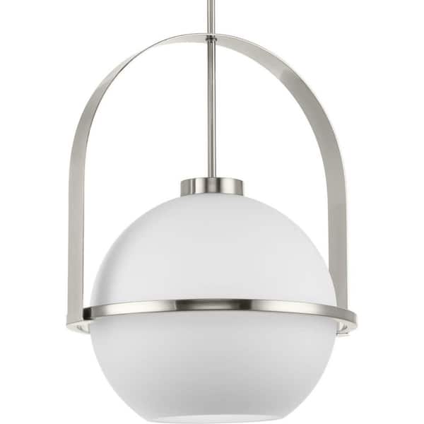 Progress Lighting Delayne Collection 21 in. 1-Light Brushed Nickel Pendant Light with Etched Opal Shade Modern for Kitchen