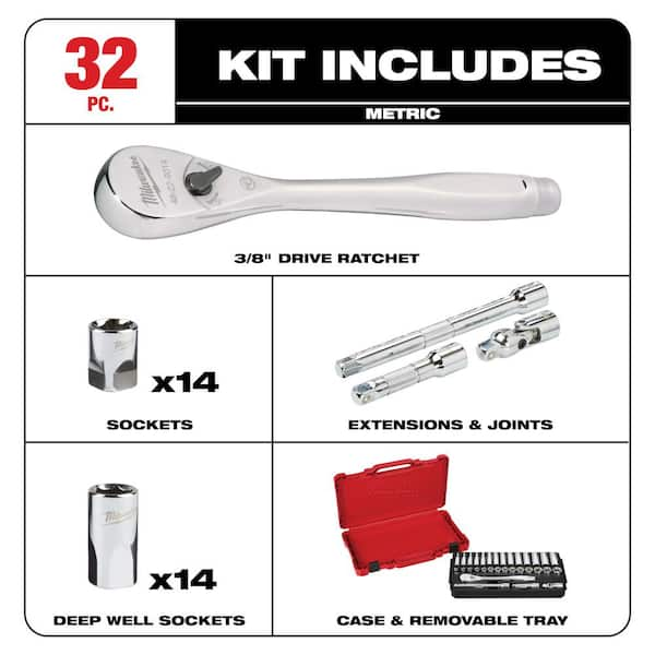 3/8 in. Drive Metric Ratchet and Socket Mechanics Tool Set (32-Piece)