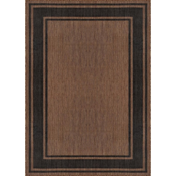 Essence Gold/Black 6 ft. x 9 ft. Bordered Easy to Clean Indoor Outdoor Area Rug