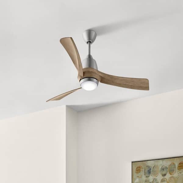 Sarper 52 in. Smart Indoor/Covered Outdoor Brushed Nickel Ceiling Fan with Integrated LED, Remote, Powered By Hubspace