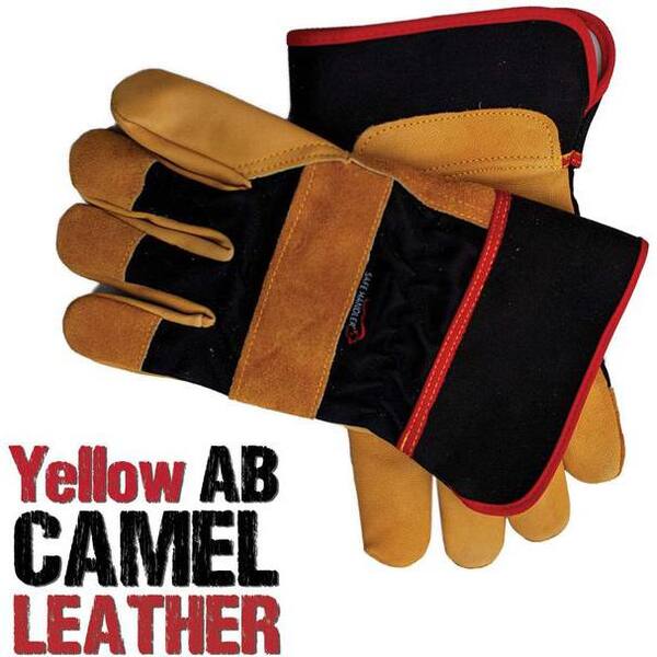 BISON LIFE Black, XGrip Camel Leather Work Gloves, Elastic Band
