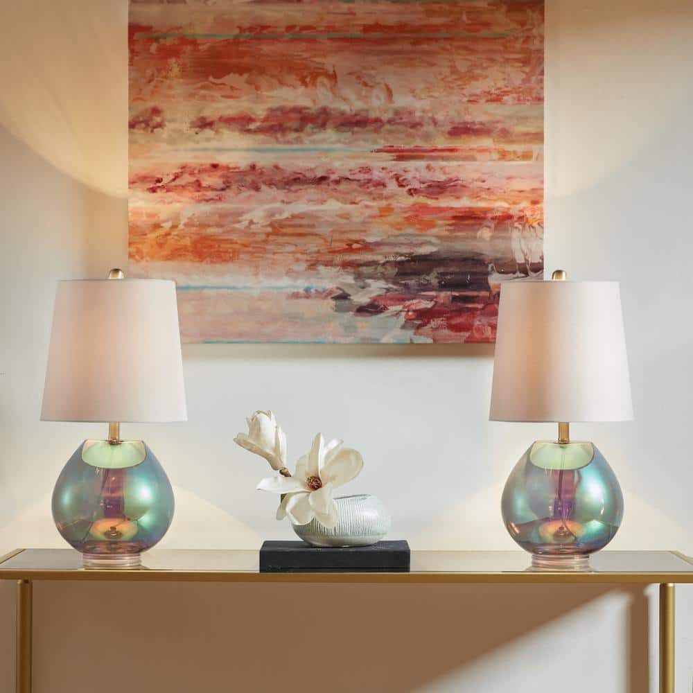 19.5" Iridescent Green Glass Table Lamp with White Shade