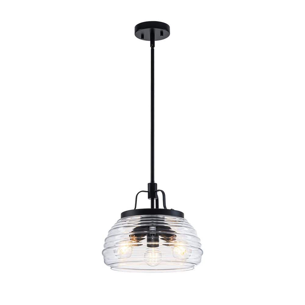 Modern Farmhouse 3-Light Matte Black Pendant Light with Clear Ribbed Glass Shade for Kitchen Island Dining Room price history on PriceWatchPro