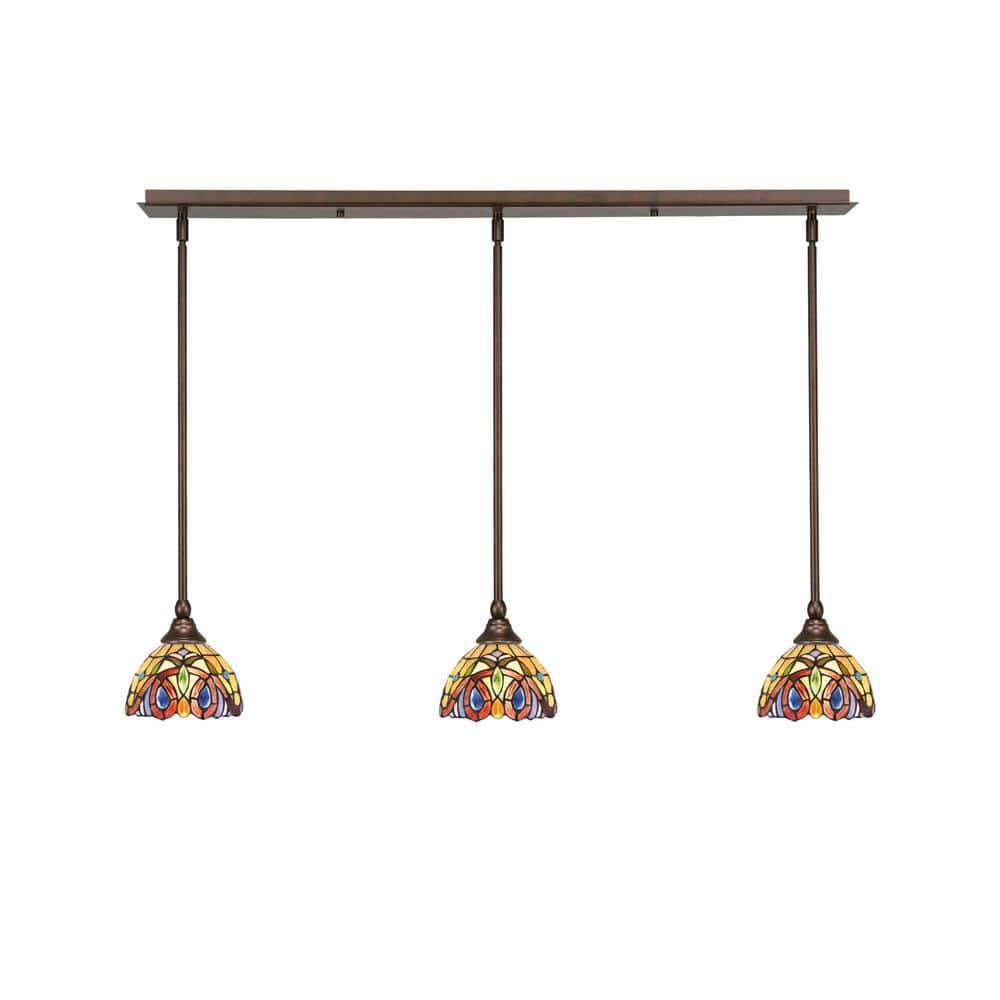 Livingston 100-Watt 3-Light Bronze Shaded Pendant Light with 7 in. Lynx Art