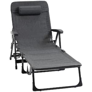 Folding Chaise Metal Outdoor Lounge Chair with Adjustable Backrest, Pillow and Cup Holder or Poolside