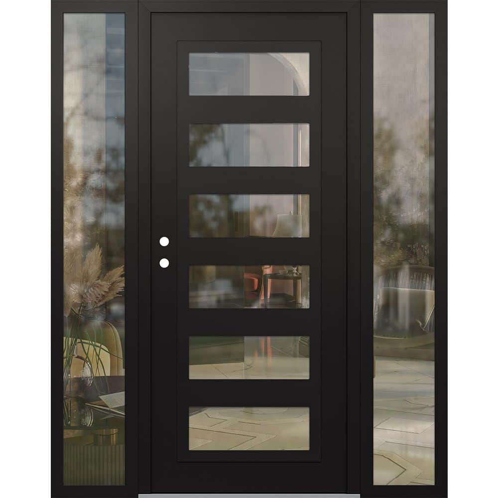 C9 60 in. x 80 in. Black P Right-Hand/Inswing Clear Glass Black/Black 2 Sidelite Steel Prehung Front Door price history on PriceWatchPro