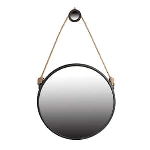 29.5 in. W x 29.5 in. H Round Metal Frame Black Hanging Wall Mirror with Rope Strap