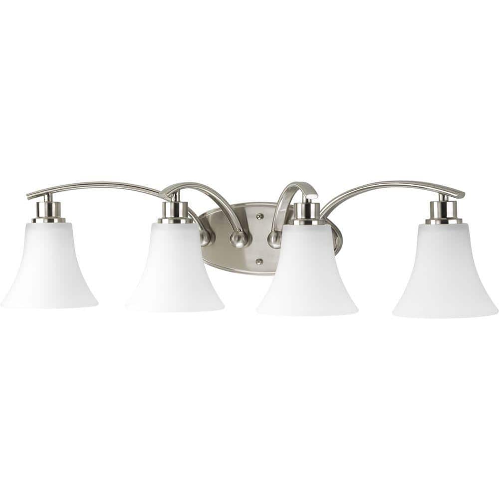 Brushed Nickel 4-Light Bath Fixture with White Etched Glass Shades