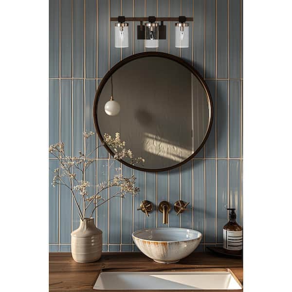 Bridlewood 3-Light Stone Grey with Brushed Nickel Bath Light with Clear Seedy Glass