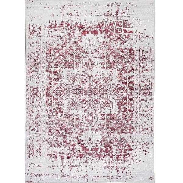 Unbranded Himalayas Burgundy Creme 4 ft. x 6 ft. Machine Washable Modern Floral Abstract Polyester Non-Slip Backing Area Rug