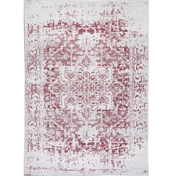 Himalayas Burgundy Creme 8 ft. x 10 ft. Machine Washable Modern Floral Abstract Polyester Non-Slip Backing Area Rug