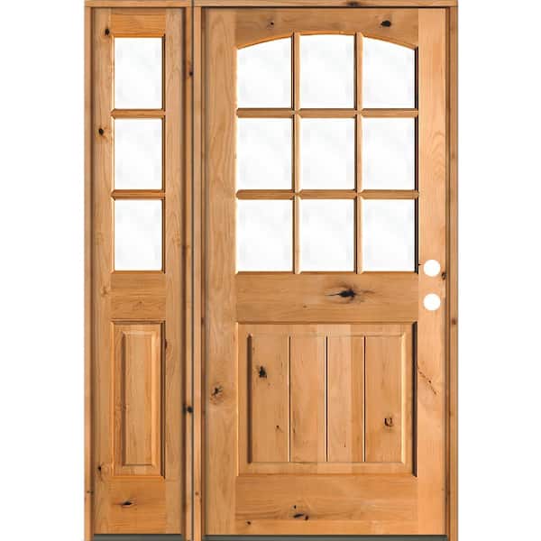 Krosswood Doors 46 in. x 80 in. Knotty Alder Left-Hand/Inswing 9-Lite Clear Glass Clear Stain Wood Prehung Front Door with Left Sidelite