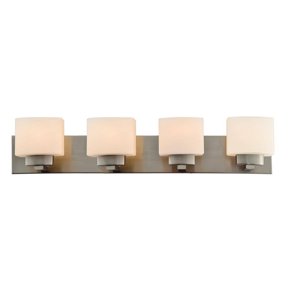 Dove Creek Satin Nickel 4-Light Vanity with Frosted Glass Shades