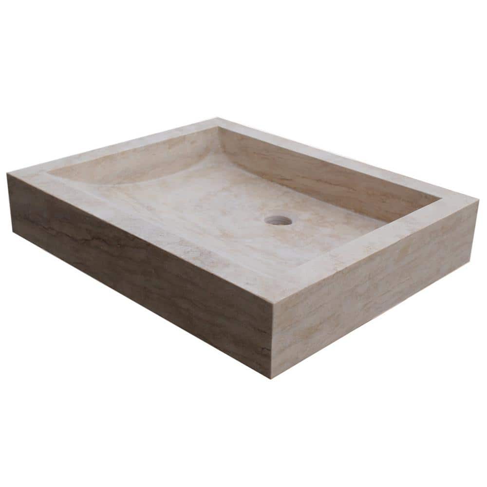 Beige Cream Rectangular Stone Vessel Sink, 18''