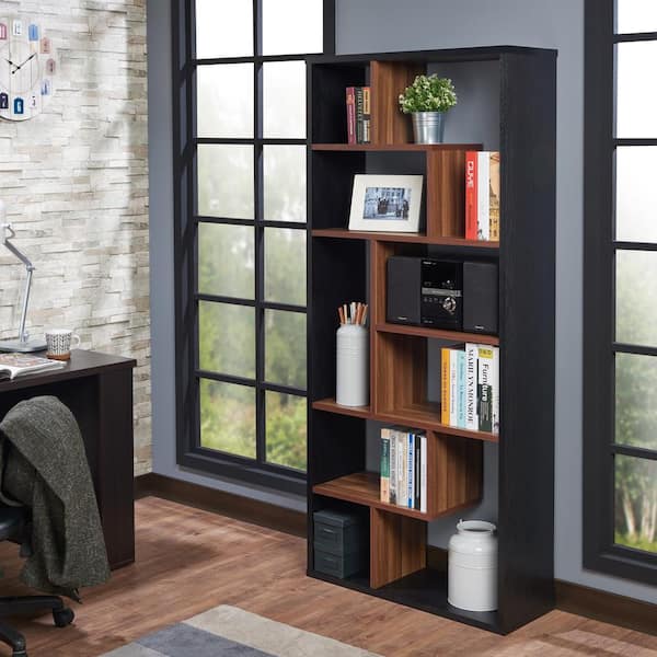 Acme Furniture 71 in. Black/Walnut Faux Wood 10-shelf Etagere