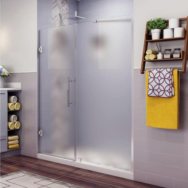 Aston Belmore 67.25 in. to 68.25 in. x 72 in. Frameless Hinged Shower Door with Frosted Glass in Chrome