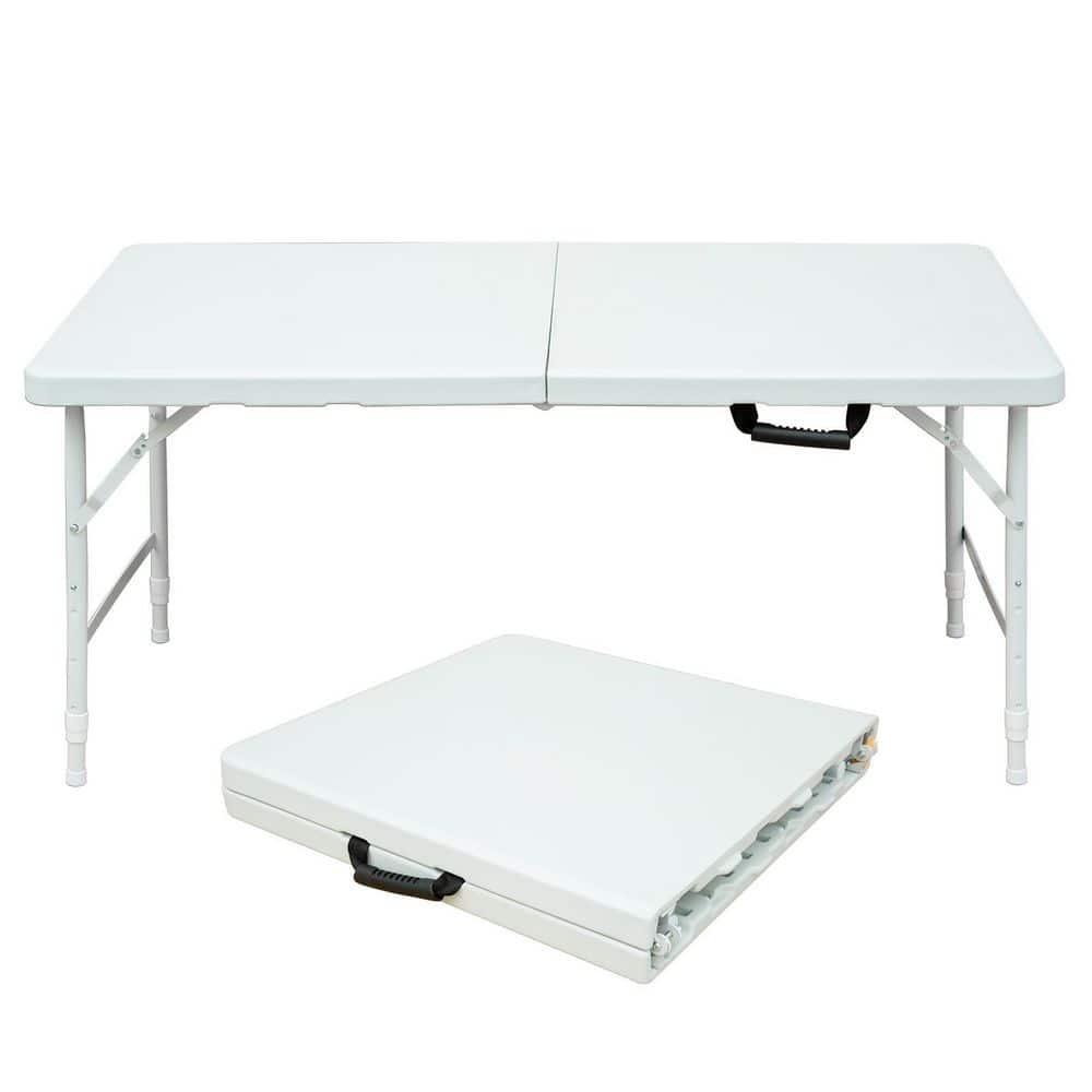 49.21 in. White Rectangle Plastic Folding Picnic Table, Portable Outdoor Camping Table Only Maximum Weight 135KG