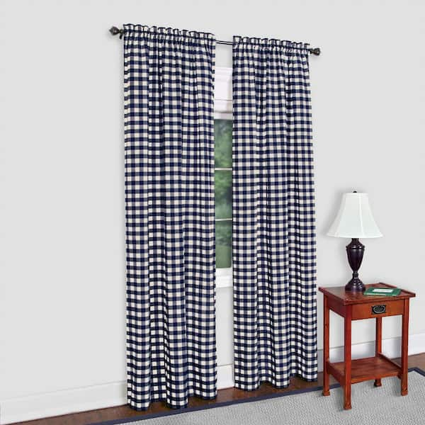 ACHIM Buffalo Check 42 in. W x 84 in. L Polyester/Cotton Light Filtering Window Panel in Navy