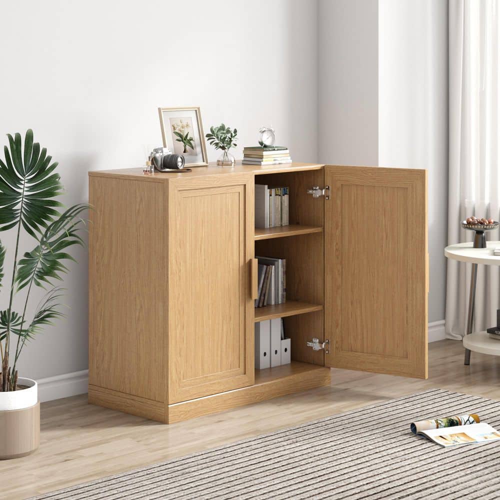 Lumioca 31 in. Tall Natural Wood Grain Wood 2-Shelf Standard