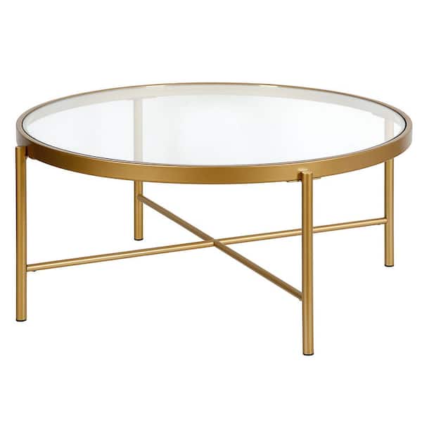 Meyer Cross Duxbury 36 In Brass Finish, Silver Orchid Grant Gold Tone Glass Top Coffee Table