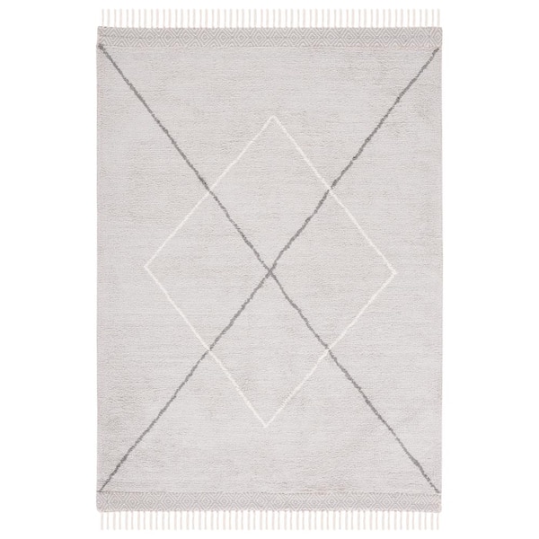 SAFAVIEH Easy Care Grey/Ivory 4 ft. x 6 ft. Machine Washable Border Striped Geometric Area Rug