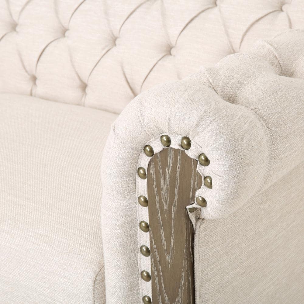 Beige and Dark Brown Chesterfield Tufted 3-Seater Sofa