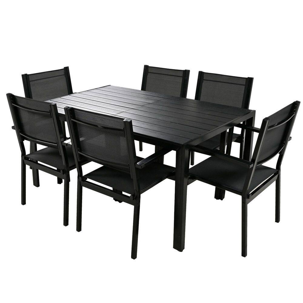 VAMOP Steel 7-Piece Black Outdoor Dining Set with Table and Chairs for ...