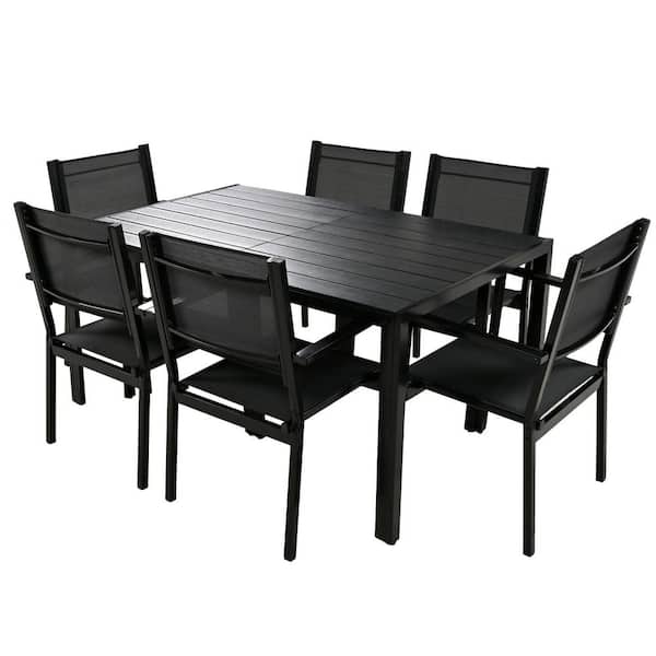 Steel 7-Piece Black Outdoor Dining Set with Table and Chairs for Patio, Balcony and Backyard