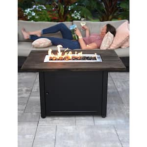 40 in. x 28 in. Outdoor Rectangular Steel Frame LP Gas Brown Fire Pit with Electronic Ignition and Cover
