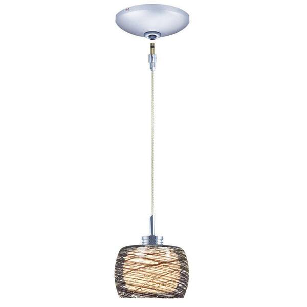 JESCO Lighting Low Voltage Quick Adapt 4-1/8 in. x 101 in. Black Weaves on Frosted Glass Pendant and Chrome Canopy Kit