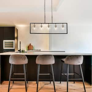 Modern Island Chandelier Light Finn 5-Light Black & Electroplated Brass Dining Room Chandelier with Clear Glass Shade