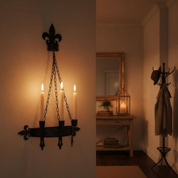 Black Gothic Victorian Iron Wall Candelabra Candle Sconce Set of 1