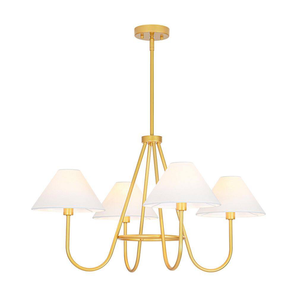 Kandras 4-Light 31 in. Modern Gold Sputnik Round Chandelier with White Linen Tapered Shades for Dining Room/Living Room price history on PriceWatchPro