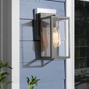 Modern Black Outdoor Sconce with Clear Glass Shade 1-Light Minimalist Exterior Wall Lantern for Deck Patio Porch Pathway