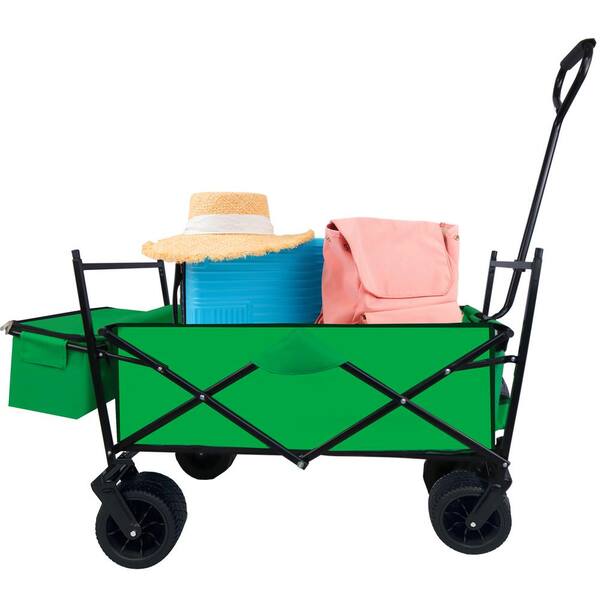Angel Sar 4 cu. ft. Fabric Folding Wagon Grass Green Garden Cart with a Roof GCRHD00038 The