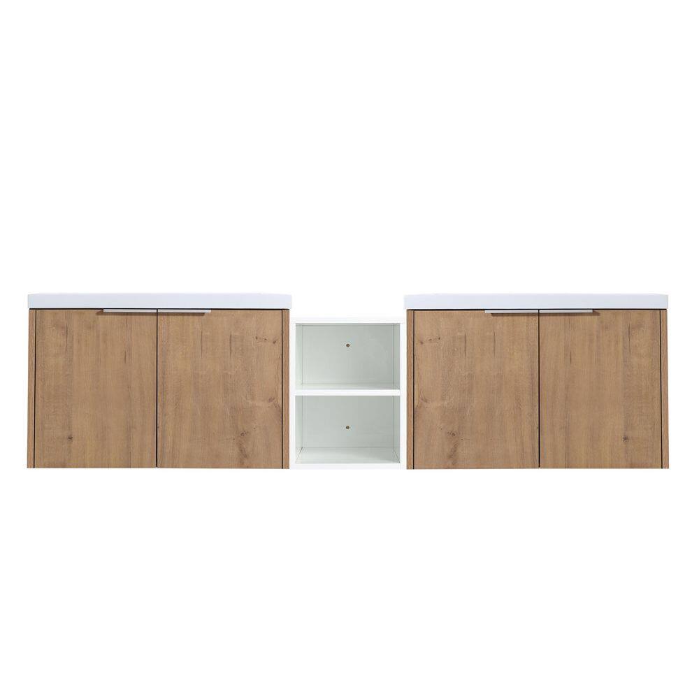 71.1 in. Floating Double Sink Imitative Oak Bath Vanity with White Resin Top price history on PriceWatchPro