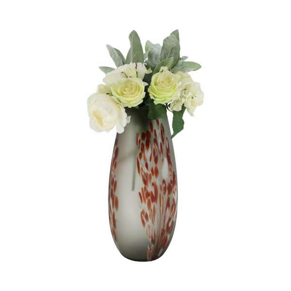 Liv & Skye 17 in. Gray Glass with Red Detail-Gray Decorative Vase