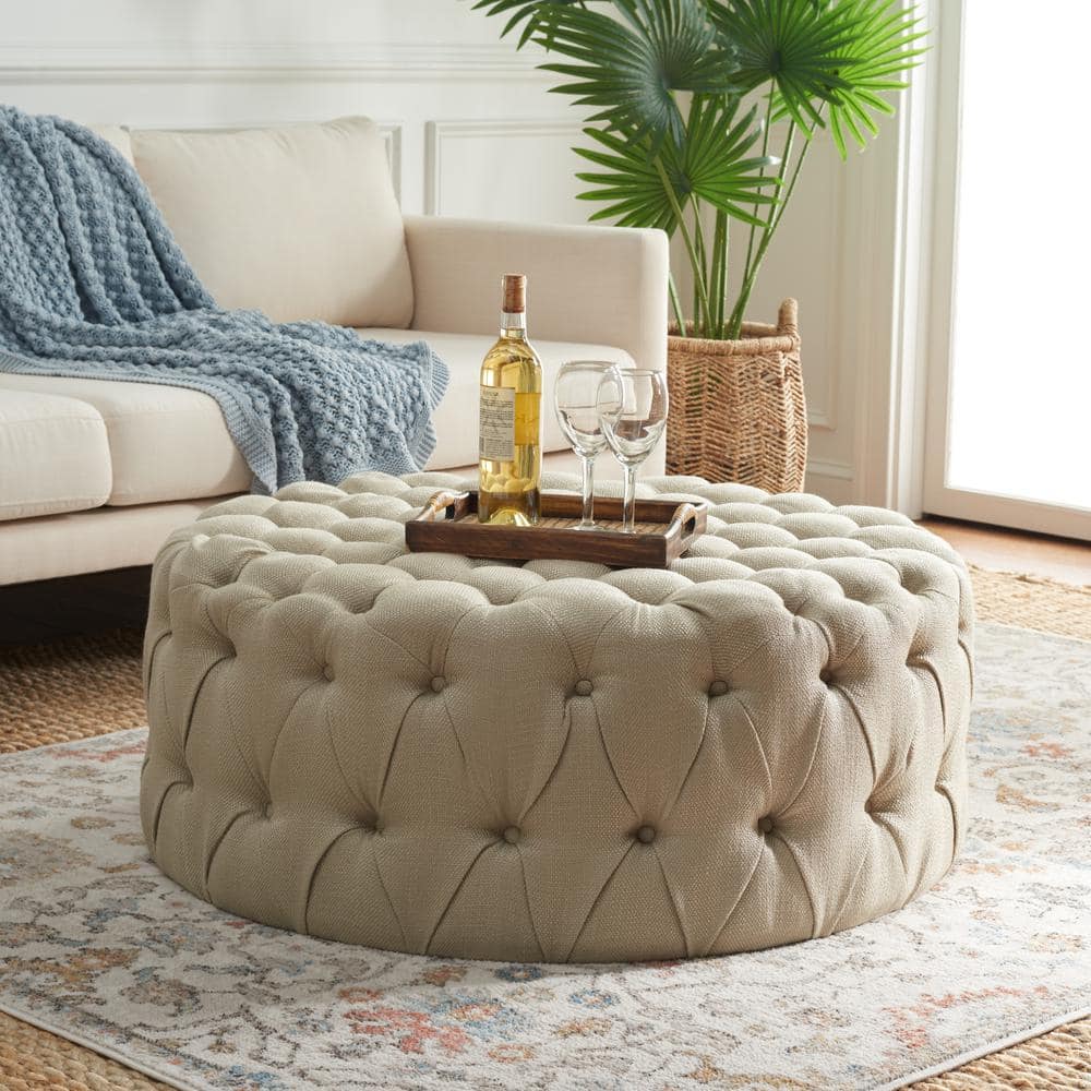 Charlene 39" Gold Tufted Round Cocktail Ottoman