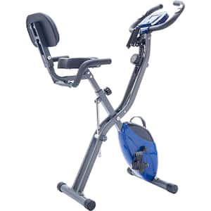 Blue Folding Exercise Bike, Fitness Upright and Recumbent X-Bike with 10-Level Adjustable Resistance