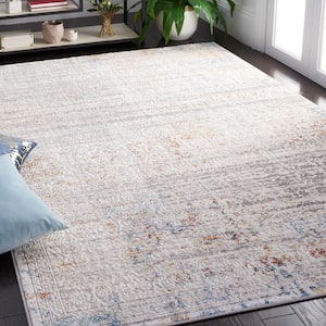 Amelia Grey/Light Grey 7 ft. x 7 ft. Distressed Striped Square Area Rug