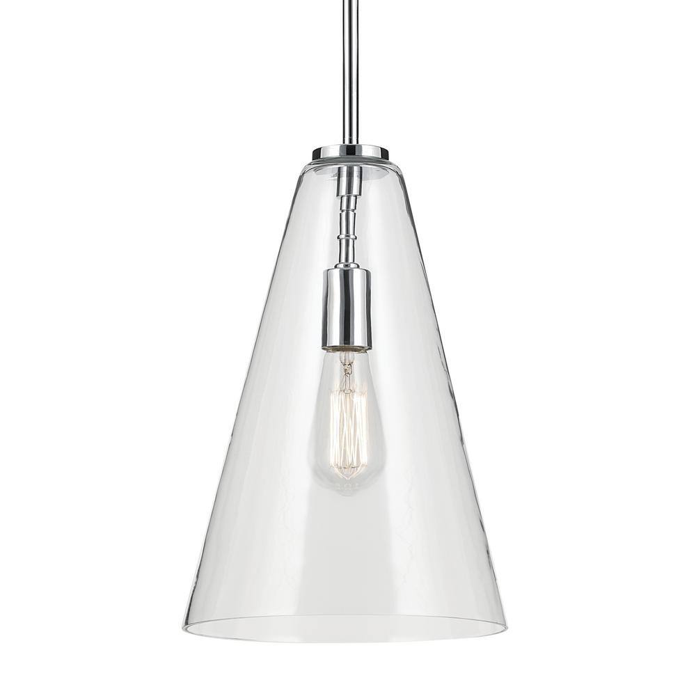Chrome and Clear Glass Cone Pendant Light with Adjustable Height