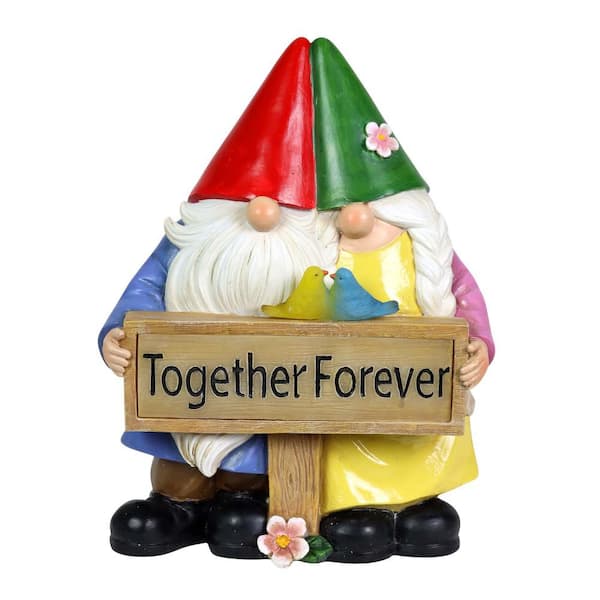 Exhart Solar Hand Painted Couple with Together Forever Sign, 4.5 in. x 9.5 in. Gnome Garden Statue