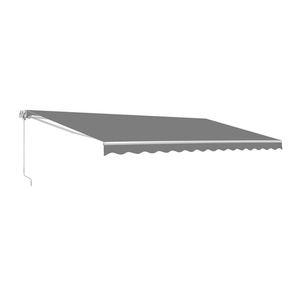 12 ft. x 10 ft. Gray Motorized Patio Retractable Awning White Frame UV Poly