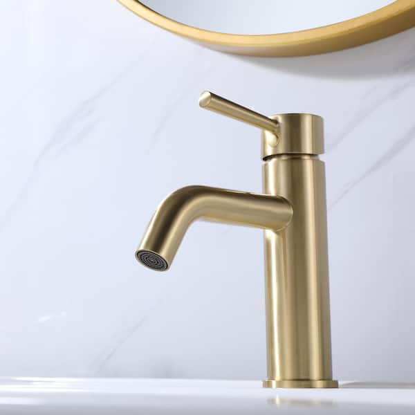 Single-Hole Level Single-Handle Deck Mount Bathroom Faucet with Round Shape in Brushed Gold 1Pack