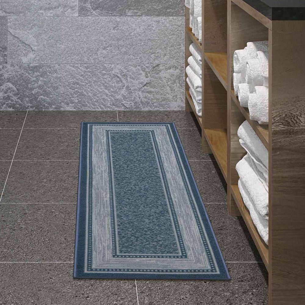 Blue Synthetic Non-Slip Washable Hallway Runner Rug