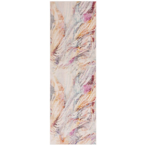Rainbow Blue/Gold 3 ft. x 8 ft. Abstract Indoor/Outdoor Runner Rug