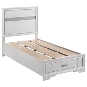 Miranda White Wood Frame Twin Panel Bed with a Drawer