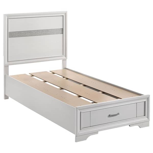 Miranda White Wood Frame Twin Panel Bed with a Drawer